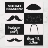 Moustaches Black and White Bachelor Party  ワインラベル (シングルラベル)