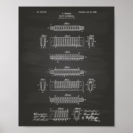 Mouth Harmonica 1900特許芸術Chalkboard ポスター (正面)