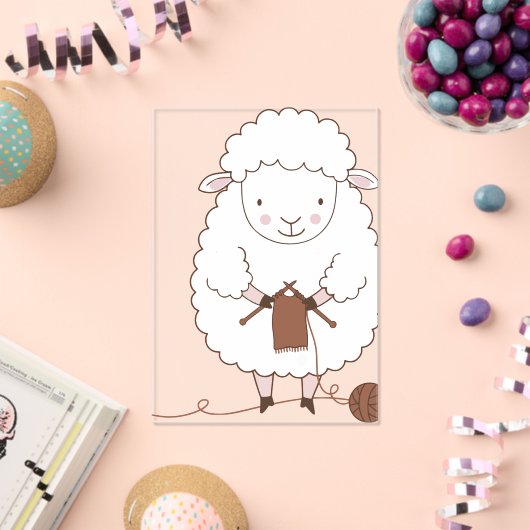 Mouton Mignon qui Tricote de la Laine Marron アクリル招待状 (インサイチュ (お祝い))