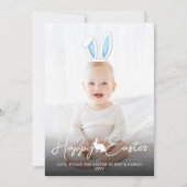 Movable Blue Bunny Ears Photo Overlay Happy Easter カード (正面)