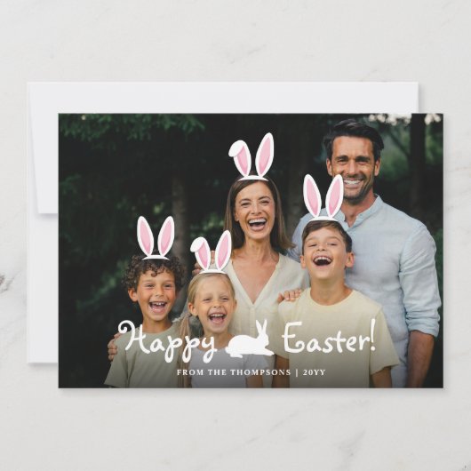 Movable Bunny Ears Graphic Overlay Photo Easter カード (正面)