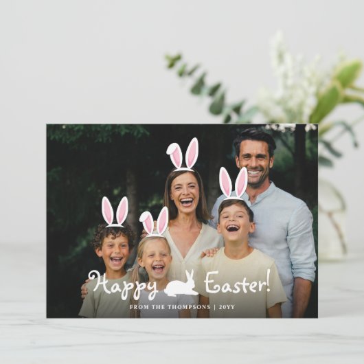 Movable Bunny Ears Graphic Overlay Photo Easter カード (スタンド正面)