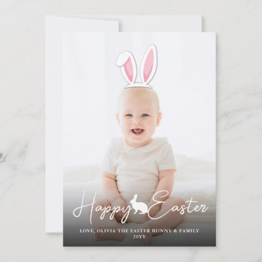Movable Pink Bunny Ears Photo Overlay Happy Easter カード (正面)