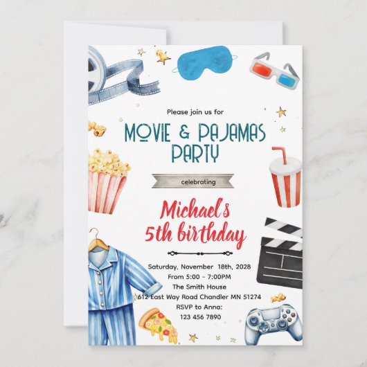 Movie and Pajamas boy theme invitation 招待状 (正面)