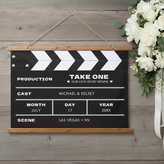Movie Clap Board Film Strip Photo Wedding 吊り下げ型タペストリー