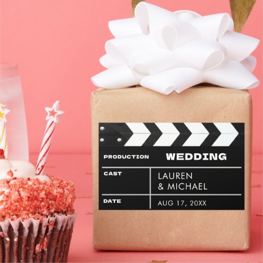 Movie Film Clap Board Wedding 長方形シール (パーティー)
