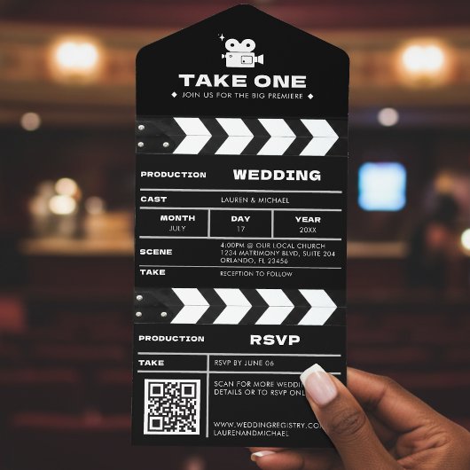Movie Film Clapboard QR Code Wedding オールインワン招待状