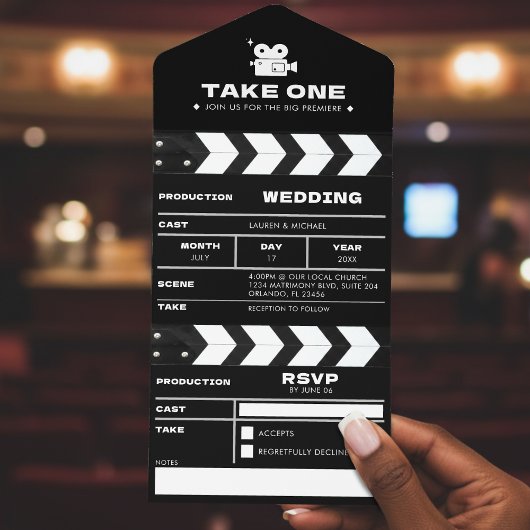 Movie Film Clapboard Wedding オールインワン招待状