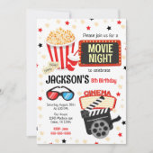 Movie Night Birthday Invitation Kids Movie Party 招待状 (正面)