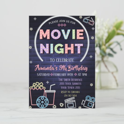 Movie Night Birthday Invitation Under the Stars 招待状 (スタンド正面)