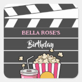 Movie Night Birthday Party For Girls スクエアシール (正面)