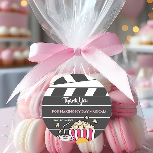Movie Night Birthday Party For Girls ラウンドシール