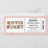 Movie Night Birthday Party Pink Ticket Style  招待状 (正面)
