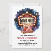 Movie Night Popcorn Kids Birthday 招待状 (正面)