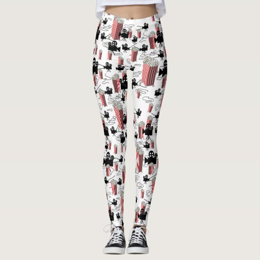 Movie Reels and Popcorn Leggings レギンス (正面)