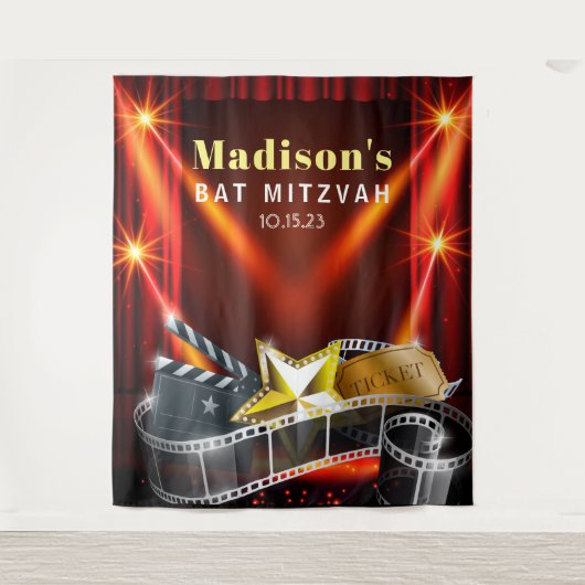 MOVIE STAR HOLLYWOOD Bat Mitzvah Invitation タペストリー (正面)