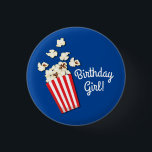 Movie Theater Popcorn Birthday Girl Party Button 缶バッジ<br><div class="desc">Do you love popcorn!?  Celebrate your next birthday with this adorable movie theater popcorn birthday party theme!  The popcorn kernels are tossed and fun with red blue or yellow!  Great for kids,  children and teens as well as adult birthdays!</div>