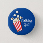 Movie Theater Popcorn Birthday Girl Party Button 缶バッジ<br><div class="desc">Do you love popcorn!?  Celebrate your next birthday with this adorable movie theater popcorn birthday party theme!  The popcorn kernels are tossed and fun with red blue or yellow!  Great for kids,  children and teens as well as adult birthdays!</div>