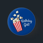 Movie Theater Popcorn Birthday Girl Party Button 缶バッジ<br><div class="desc">Do you love popcorn!?  Celebrate your next birthday with this adorable movie theater popcorn birthday party theme!  The popcorn kernels are tossed and fun with red blue or yellow!  Great for kids,  children and teens as well as adult birthdays!</div>