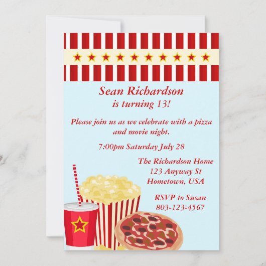 Movienightのパーティーの招待 招待状 (正面)