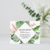 Moving Announcement熱帯フローラ水色 案内ポストカード (スタンド正面)