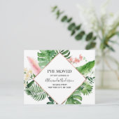 Moving Announcement熱帯フローラ水色 案内ポストカード (スタンド正面)