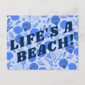 MOVING ANNOUNCEMENT カラフル Blue Seashellsビーチ ポストカード (正面)
