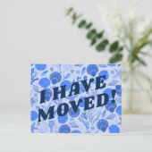 MOVING ANNOUNCEMENT カラフル Blue Seashells Beachy ポストカード (スタンド正面)