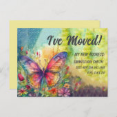 Moving Announcement カラフル Butterfly ポストカード (正面/裏面)