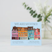 MOVING ANNOUNCEMENT カラフル Houses Water Color ポストカード (スタンド正面)