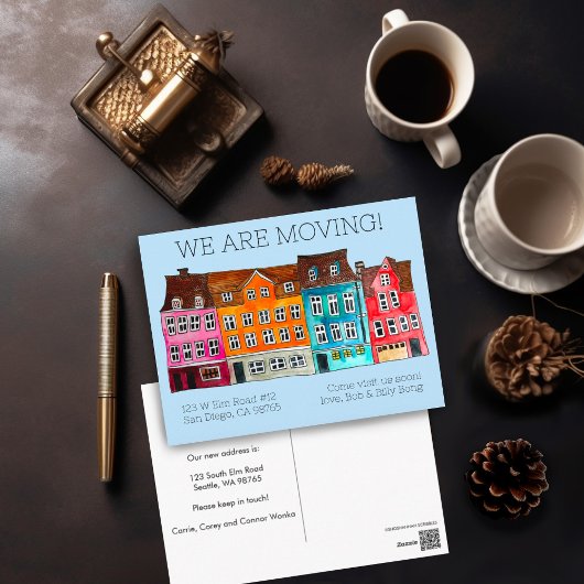 MOVING ANNOUNCEMENT カラフル Houses Water Color ポストカード