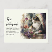 Moving Announcement Cat Window紫の花 ポストカード (正面)