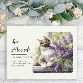 Moving Announcement Cat Window Lavender Flowers ポストカード