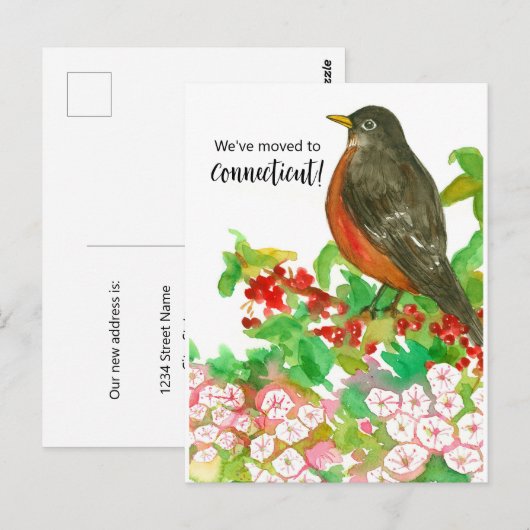 Moving Announcement Connecticut Robin Laurel ポストカード (正面/裏面)