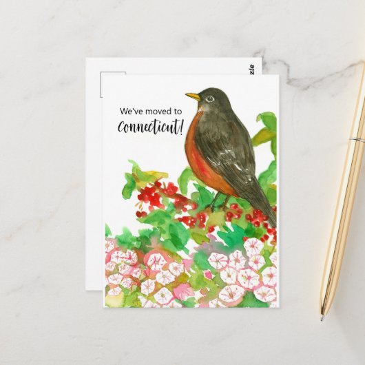 Moving Announcement Connecticut Robin Laurel ポストカード (正面/裏面インサイチュ)