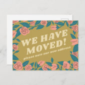 MOVING ANNOUNCEMENT GREEN PINK ROSEフレームカスタム ポストカード (正面/裏面)