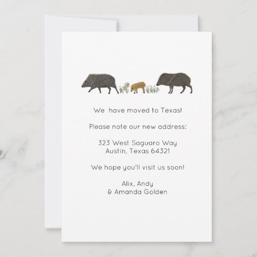 MOVING ANNOUNCEMENT Javelinaファミリーサウスウエストカード 招待状 (裏面)