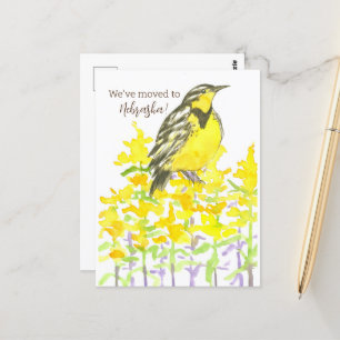 Moving Announcement Nebraska Meadowlark Goldenrod ポストカード