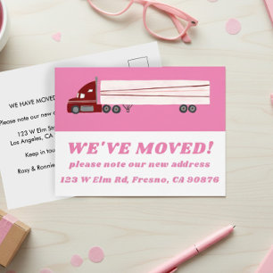 MOVING ANNOUNCEMENT NEW ADDRESSかわいいトラックピンク ポストカード