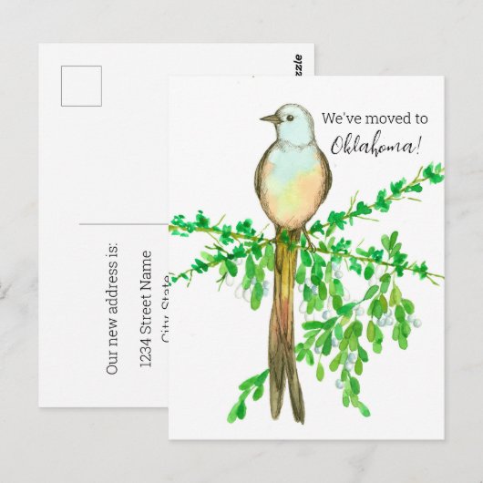 Moving Announcement Oklahoma Flycatcher Bird ポストカード (正面/裏面)