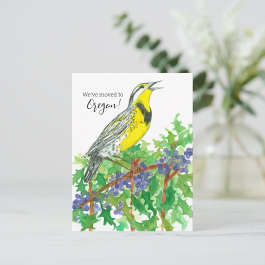Moving Announcement Oregon Meadowlark Grape ポストカード (スタンド正面)