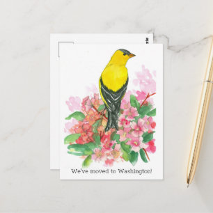 Moving Announcement Washington Goldfinch Flowers ポストカード