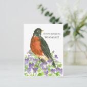 Moving Announcement Wisconsin Robin Violets ポストカード (スタンド正面)
