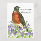 Moving Announcement Wisconsin Robin Violets ポストカード (正面)