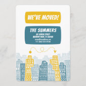 Moving Announcement Yellow & Blueレトロ建物 招待状 (正面)