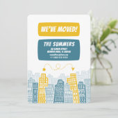 Moving Announcement Yellow & Blueレトロ建物 招待状 (スタンド正面)