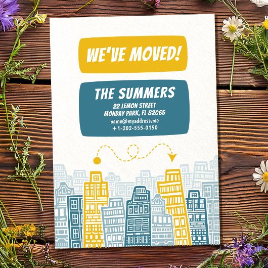Moving Announcement Yellow & Blueレトロ建物 招待状