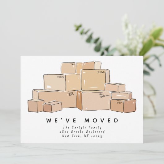 Moving Boxes Illustration We've Moved Moving 案内状 (スタンド正面)