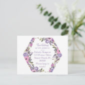 Moving Notice New Address|紫のフローラ幾何学模様 ポストカード (スタンド正面)
