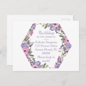 Moving Notice New Address|紫のフローラ幾何学模様 ポストカード (正面/裏面)